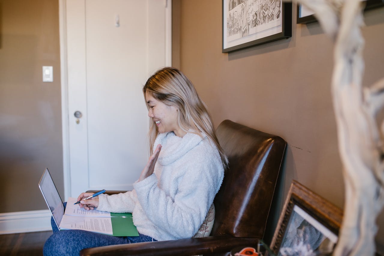 Students learning online with tutor via video call